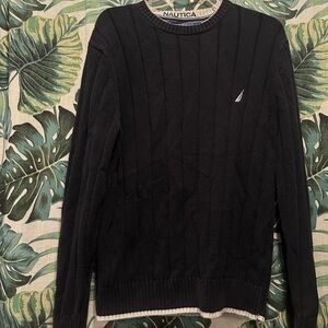Nautica Men’s Navy Blue Sweater with Grey Trim